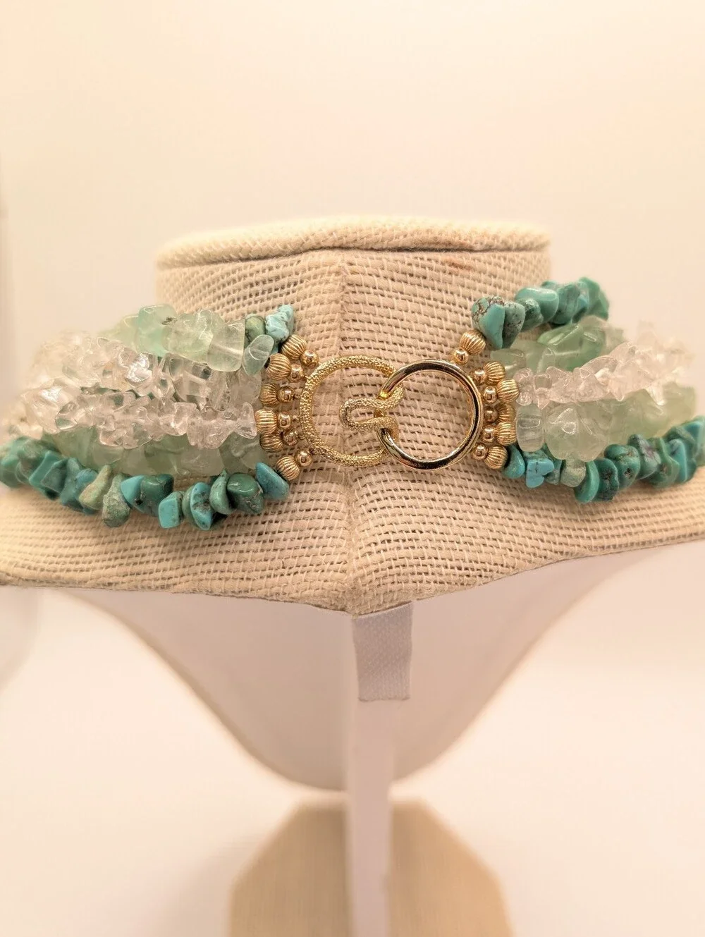 Turquoise & Quartz Chip Multistrand Necklace Beach Summer Colors Blue Green 18
